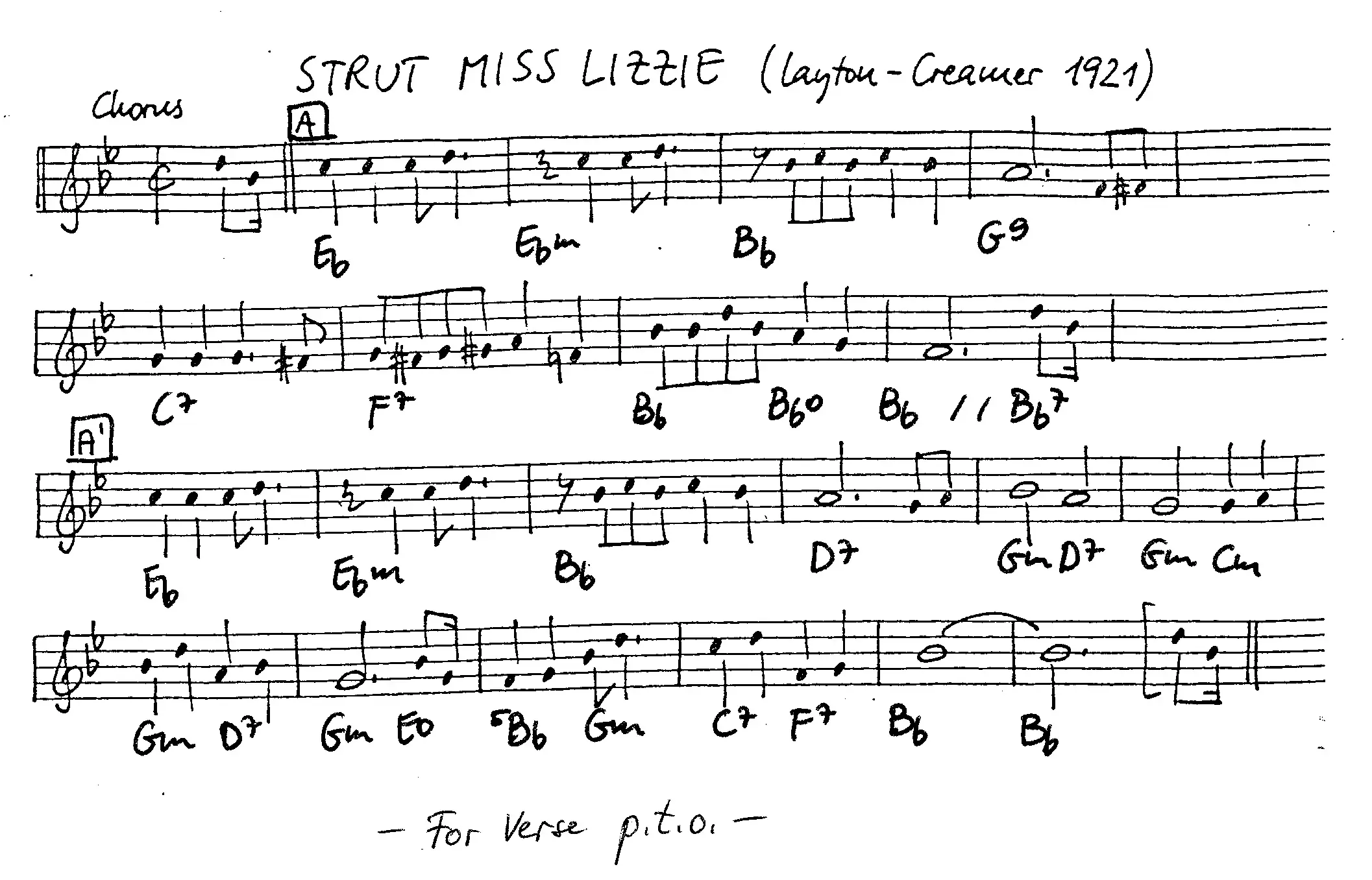 strut miss lizzie free jazz leadsheet - Courtesy of the Jungle Jazz Band